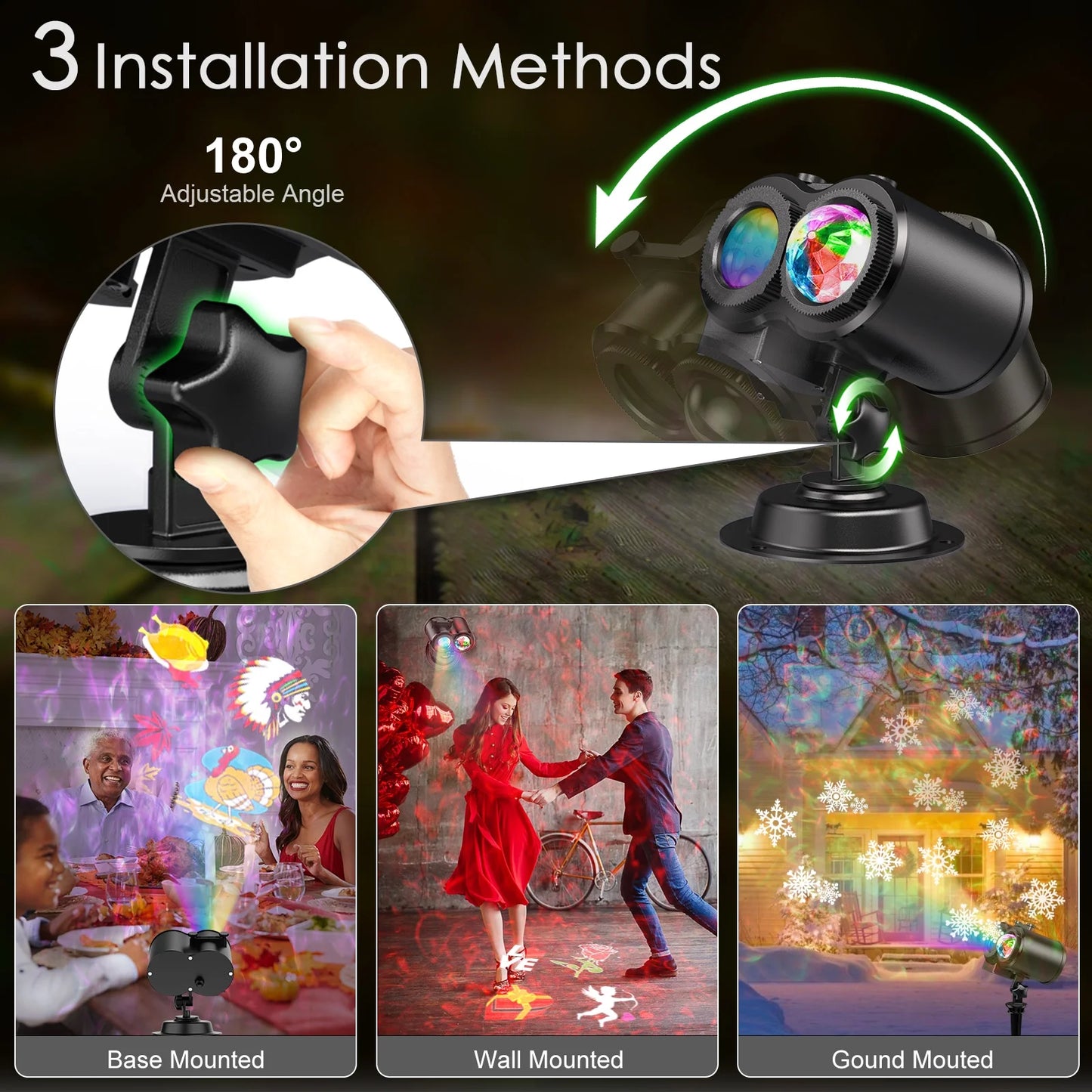 Outdoor HD Projector Light, Remote Control 16 Switchable Modes, Christmas Halloween Celebrations, Birthdays, Weddings and Parties, Waterproof Light Show