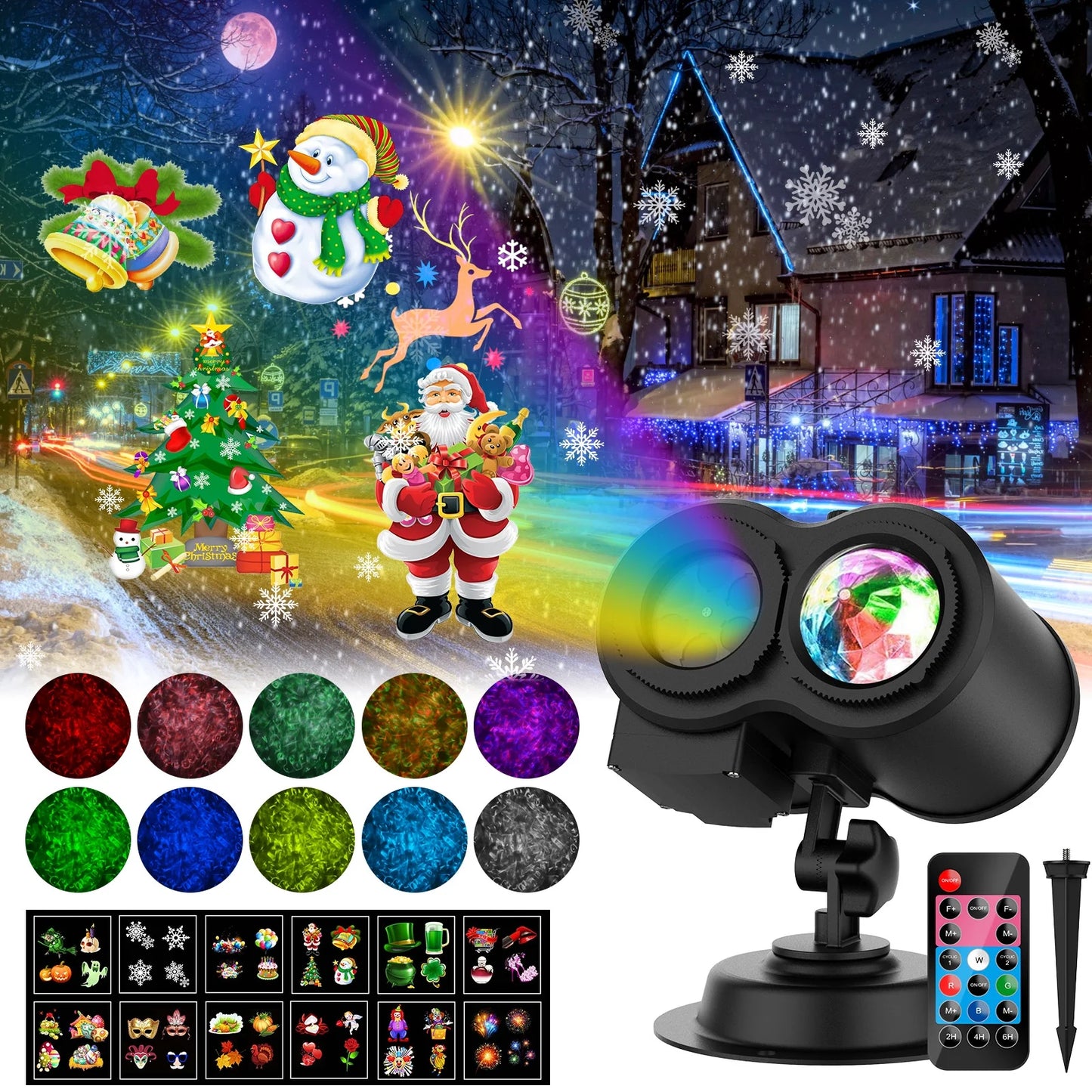 Outdoor HD Projector Light, Remote Control 16 Switchable Modes, Christmas Halloween Celebrations, Birthdays, Weddings and Parties, Waterproof Light Show