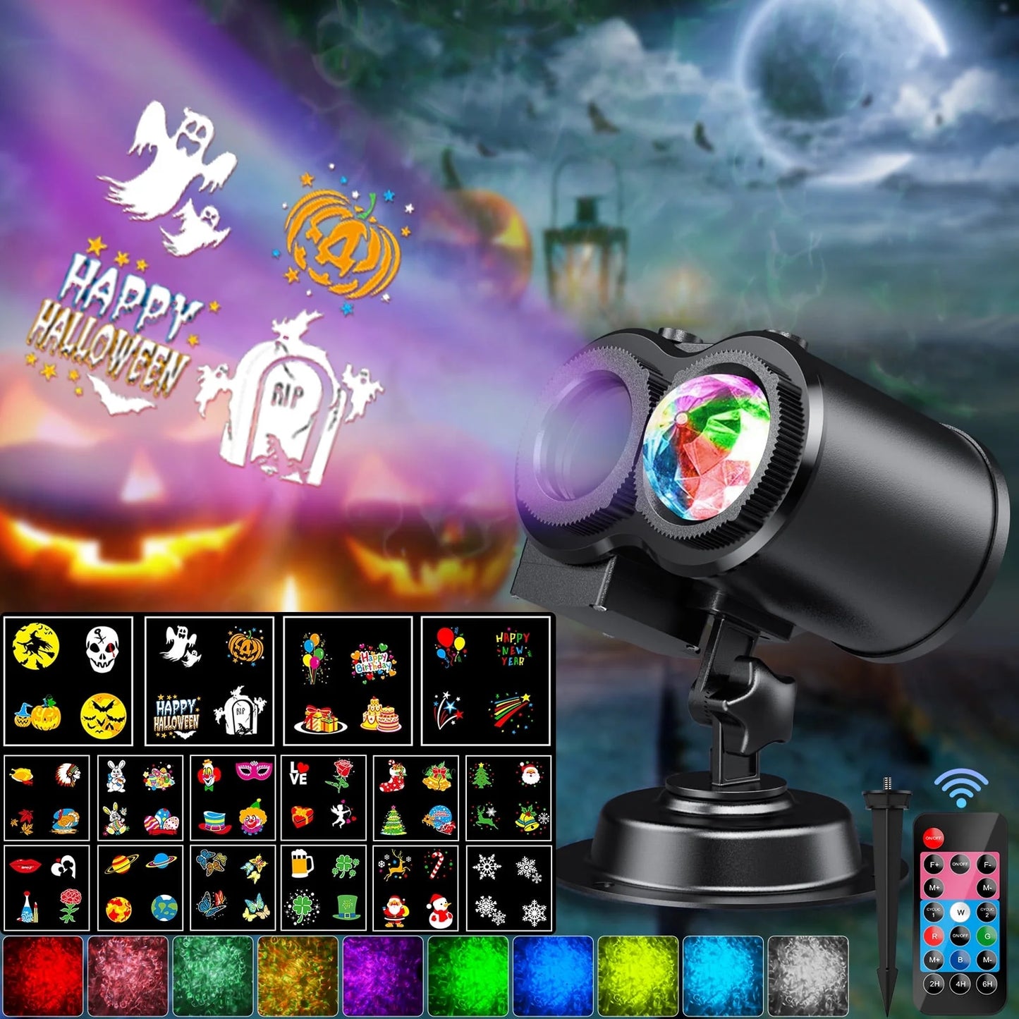 Outdoor HD Projector Light, Remote Control 16 Switchable Modes, Christmas Halloween Celebrations, Birthdays, Weddings and Parties, Waterproof Light Show