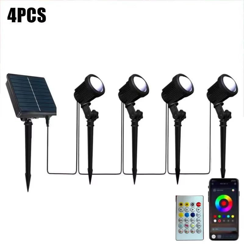 RGB Solar Spot Lights Outdoor Color Changing Landscape Lighting IP65 Waterproof APP and Remote Control Spotlights Garden Pathway