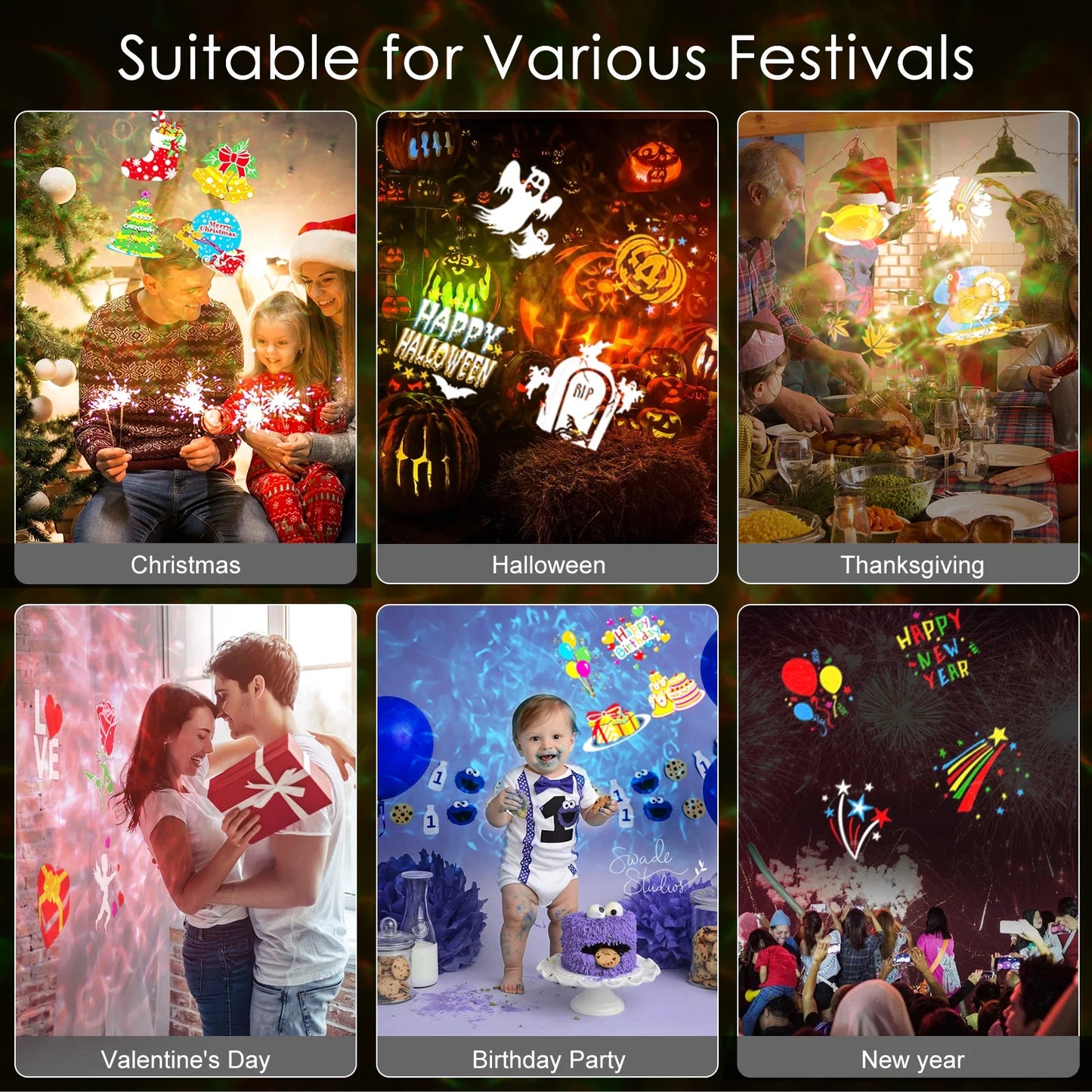 Outdoor HD Projector Light, Remote Control 16 Switchable Modes, Christmas Halloween Celebrations, Birthdays, Weddings and Parties, Waterproof Light Show