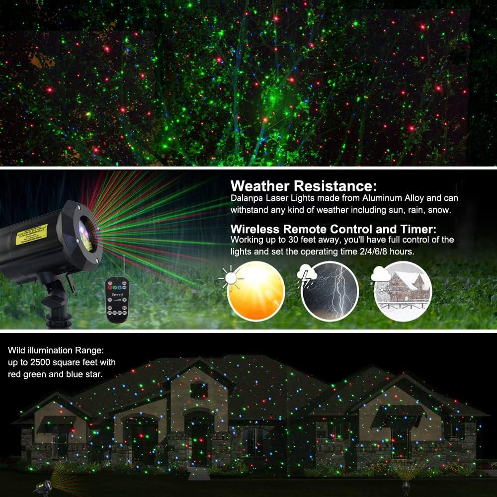 Garden Lights Outdoor Laser Christmas Light Moving Star Projector (Blue Red Green)