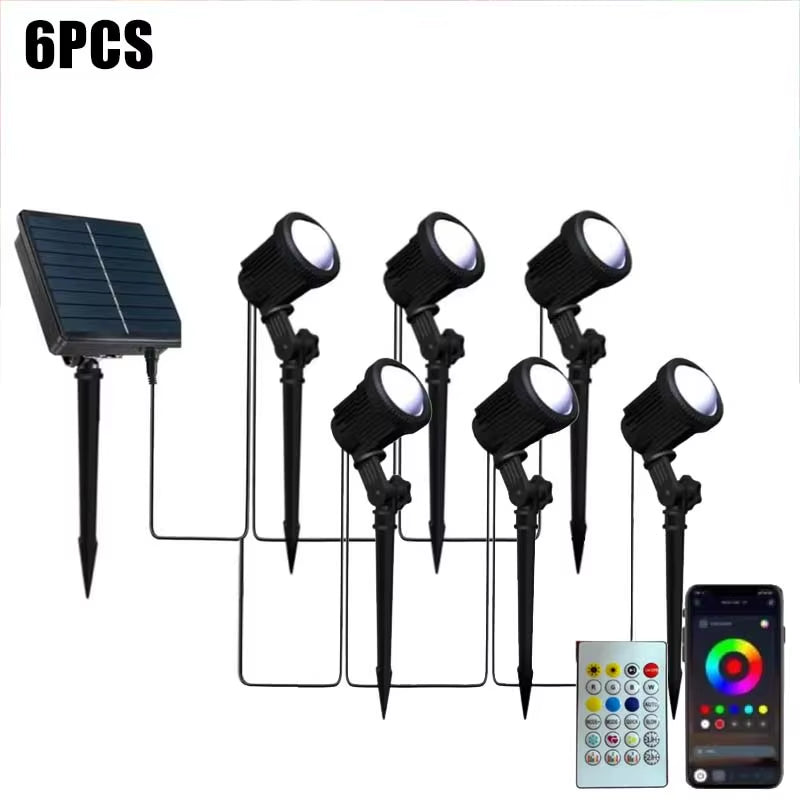 RGB Solar Spot Lights Outdoor Color Changing Landscape Lighting IP65 Waterproof APP and Remote Control Spotlights Garden Pathway