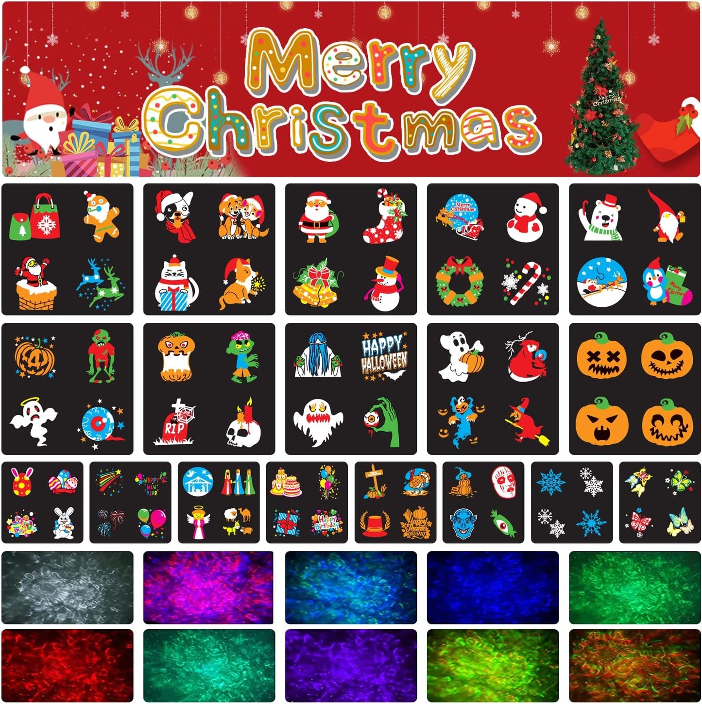 Christmas Holiday Projector Lights - Indoor Outdoor 2In1 Ocean Wonderland Xmas Nativity Thanksgiving Theme - 3D 18HD Slides outside Projection Reflectors