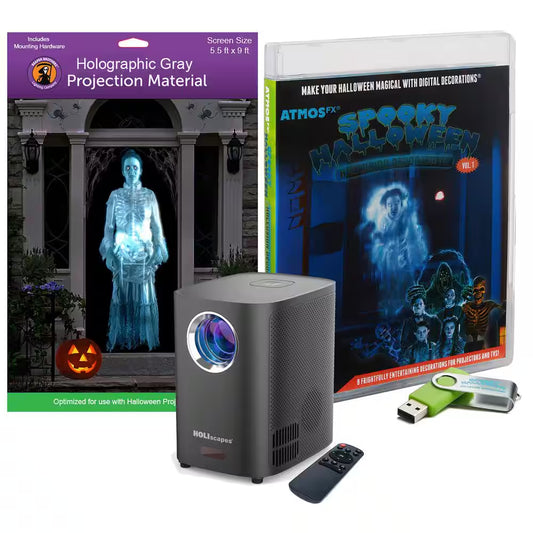 Atmosfx Spooky Halloween Hollusion Digital Decoration USB Kit(Hsc400 Projector plus 5.5 In.X 9 In. Gray Screen plus USB)