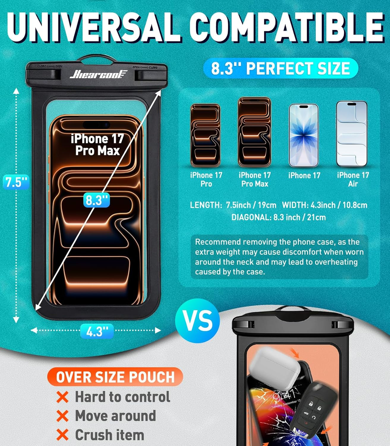 Waterproof Phone Pouch, Waterproof Phone Case for Iphone 17 16 15 14 13 Pro Max, IPX8 Cellphone Dry Bag Beach Cruise Ship Essentials 2Pack-8.3"