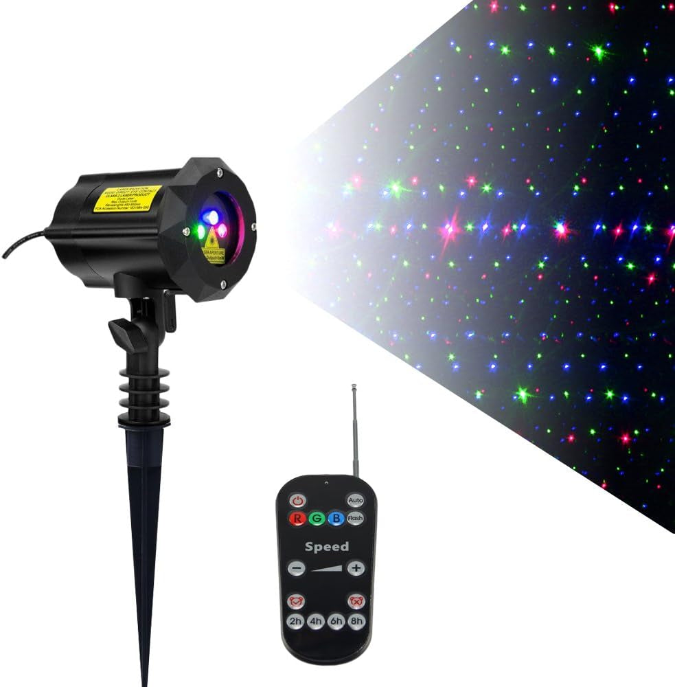 Garden Lights Outdoor Laser Christmas Light Moving Star Projector (Blue Red Green)