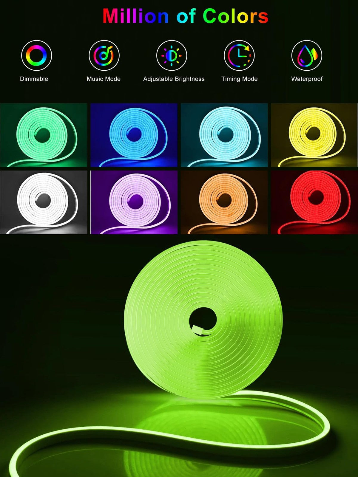 50Ft LED Neon Rope Lights with App and Remote Control IP65 Waterproof Neon Strip