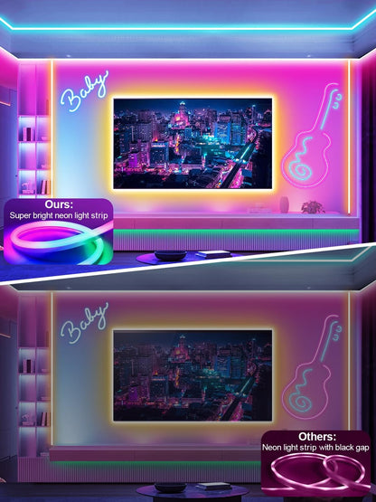 50Ft LED Neon Rope Lights with App and Remote Control IP65 Waterproof Neon Strip