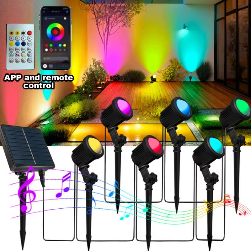 RGB Solar Spot Lights Outdoor Color Changing Landscape Lighting IP65 Waterproof APP and Remote Control Spotlights Garden Pathway