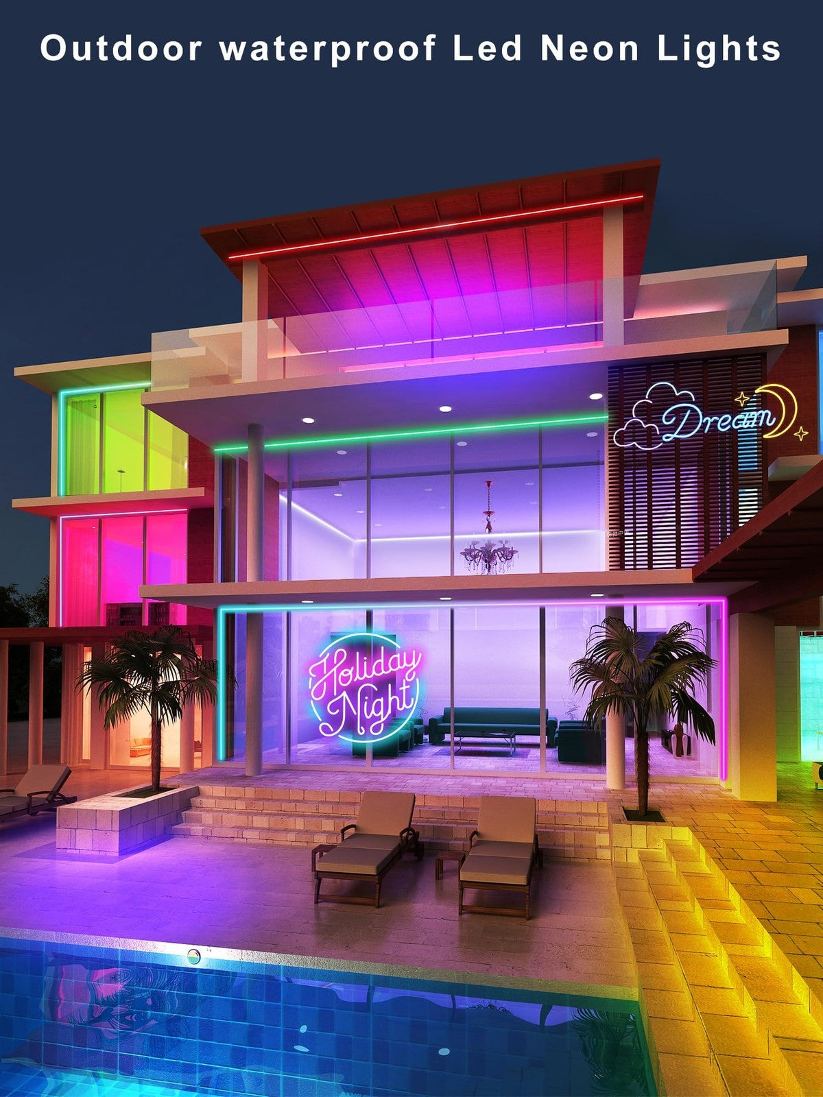 50Ft LED Neon Rope Lights with App and Remote Control IP65 Waterproof Neon Strip