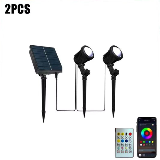 RGB Solar Spot Lights Outdoor Color Changing Landscape Lighting IP65 Waterproof APP and Remote Control Spotlights Garden Pathway