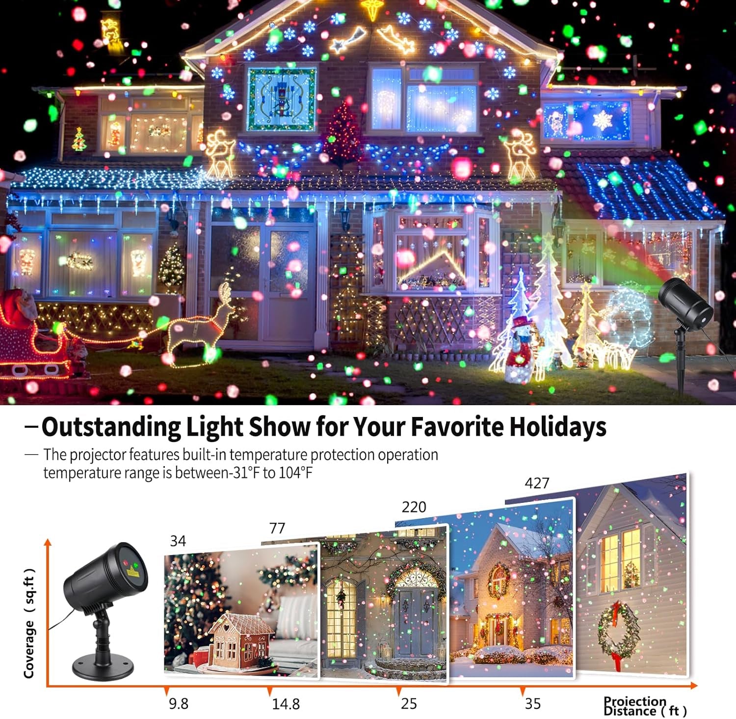 Christmas Projector Lights Outdoor, Christmas Laser Lights Spotlight Red and Green Star Show with Rf Wireless Remote Christmas Decorations for Outdoor Garden Patio Wall Xmas Holiday Party