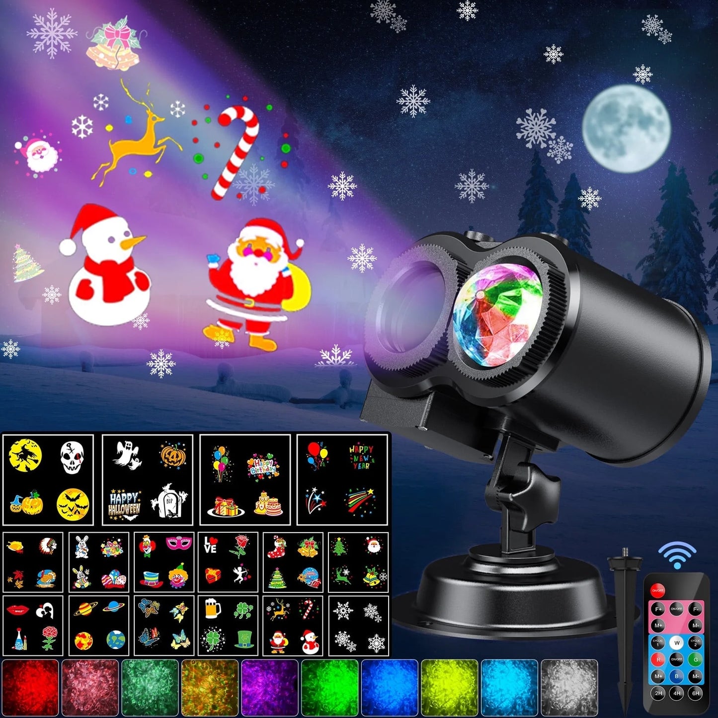Outdoor HD Projector Light, Remote Control 16 Switchable Modes, Christmas Halloween Celebrations, Birthdays, Weddings and Parties, Waterproof Light Show