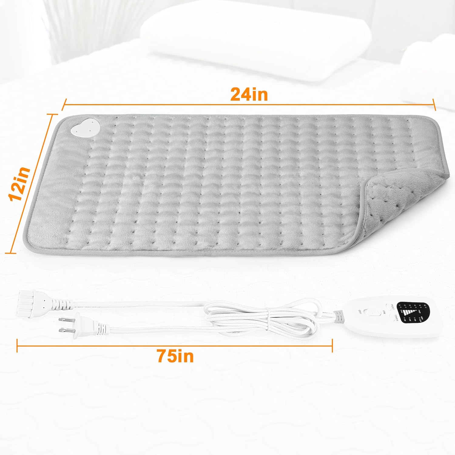 Heating Pad,Electric Heating Pads for Back,Neck,Abdomen,Moist Heating Pad for Shoulder,Knee,Arms,Legs,Dry/Moist Heat & Auto Shut Off,Birthday Gifts for Men and Women(Light Gray, 24''×12'')