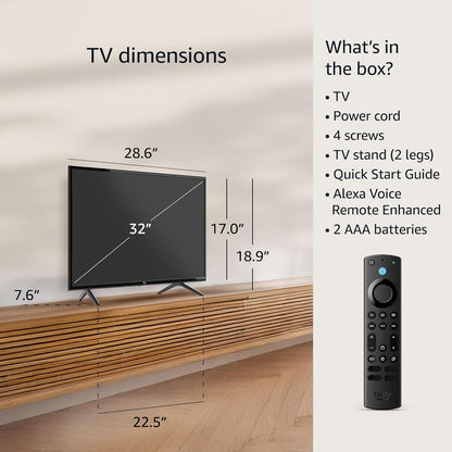 Fire TV 32" 2-Series (Newest Model), HD Smart TV with Fire TV Alexa Voice Remote, Stream Live TV without Cable