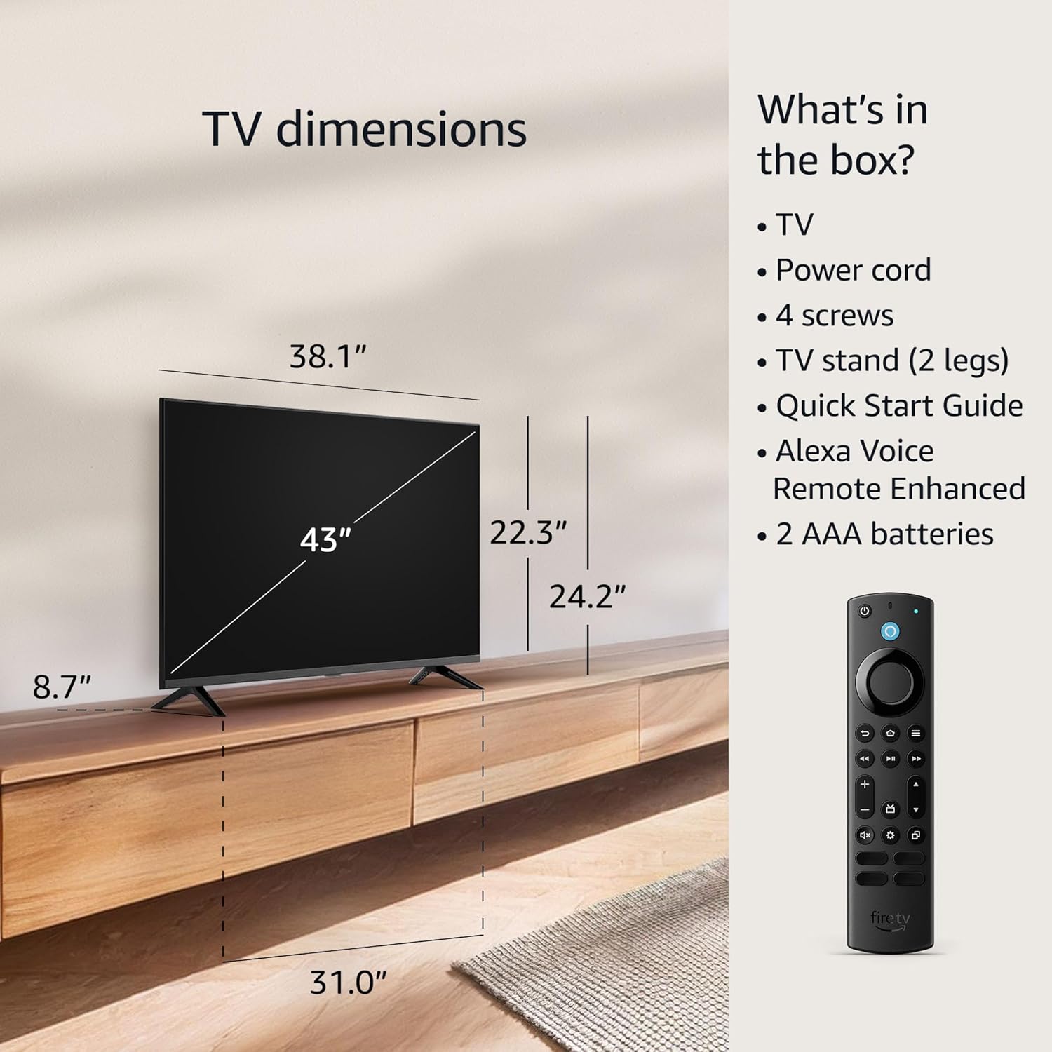 Fire TV 43" 4-Series 4K UHD Smart TV, Stream Live TV without Cable, 2024 Release