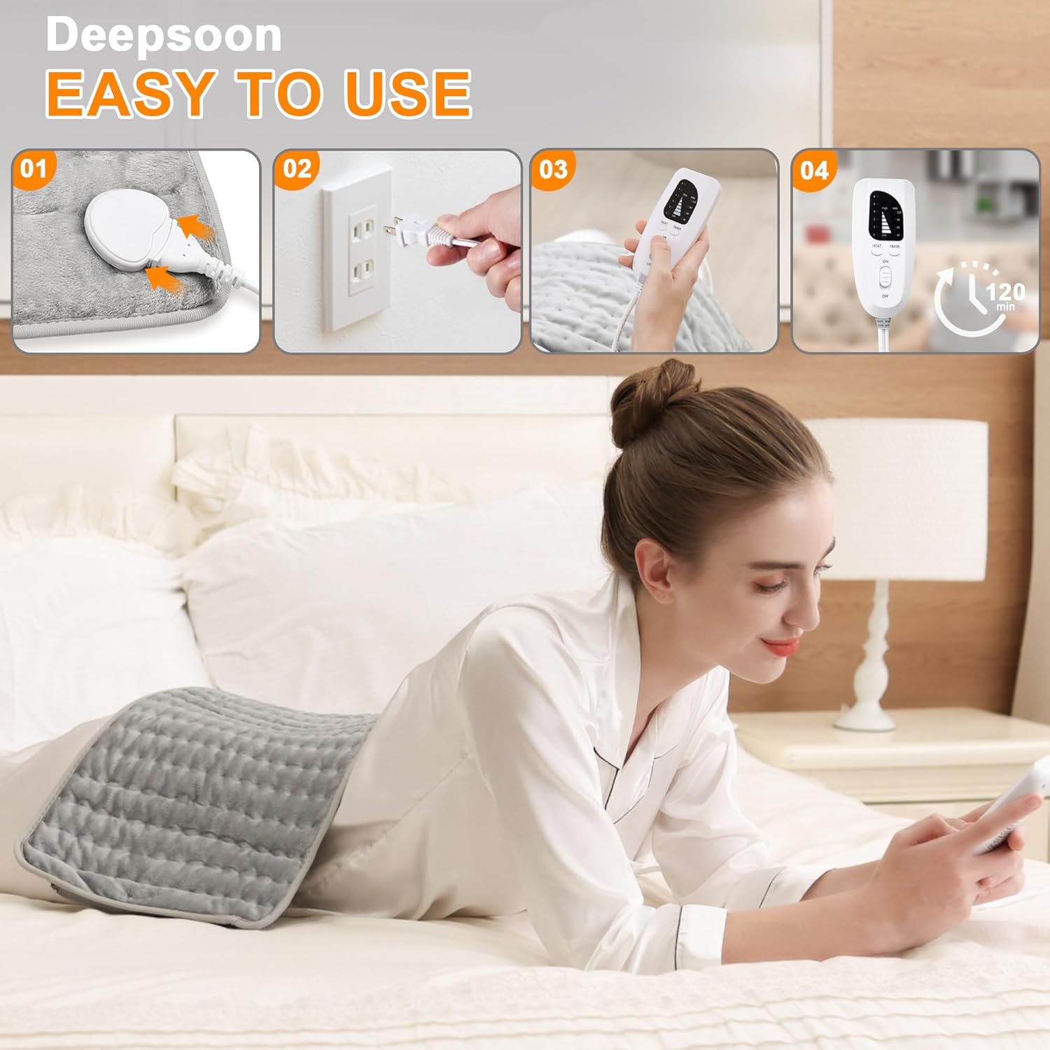 Heating Pad,Electric Heating Pads for Back,Neck,Abdomen,Moist Heating Pad for Shoulder,Knee,Arms,Legs,Dry/Moist Heat & Auto Shut Off,Birthday Gifts for Men and Women(Light Gray, 24''×12'')