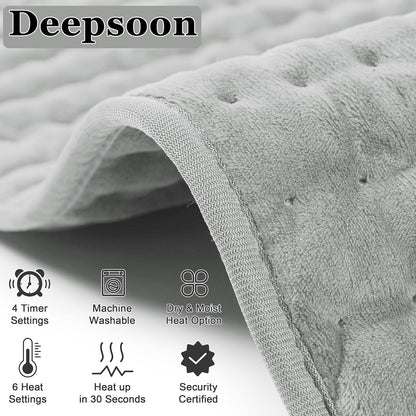 Heating Pad,Electric Heating Pads for Back,Neck,Abdomen,Moist Heating Pad for Shoulder,Knee,Arms,Legs,Dry/Moist Heat & Auto Shut Off,Birthday Gifts for Men and Women(Light Gray, 24''×12'')