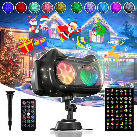 Christmas Projector Lights Outdoor/ Indoor, 2-In-1 HD Remote Control 60 Pattern Led Holiday Projector Light, Waterproof for Garden and Party Decorations