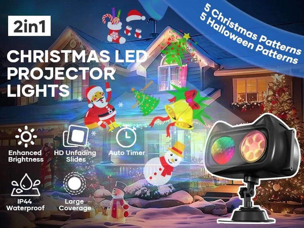 Christmas Projector Lights Outdoor/ Indoor, 2-In-1 HD Remote Control 60 Pattern Led Holiday Projector Light, Waterproof for Garden and Party Decorations