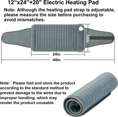 Heating Pad for Back Pain Relief, Electric Heating Pad for Period Cramps Neck Shoulders with Belt, 4 Timer 6 Heat Setting & Auto Shut Off, 12"X24"+20" Large Moist Heat Pad for Mom,Dad