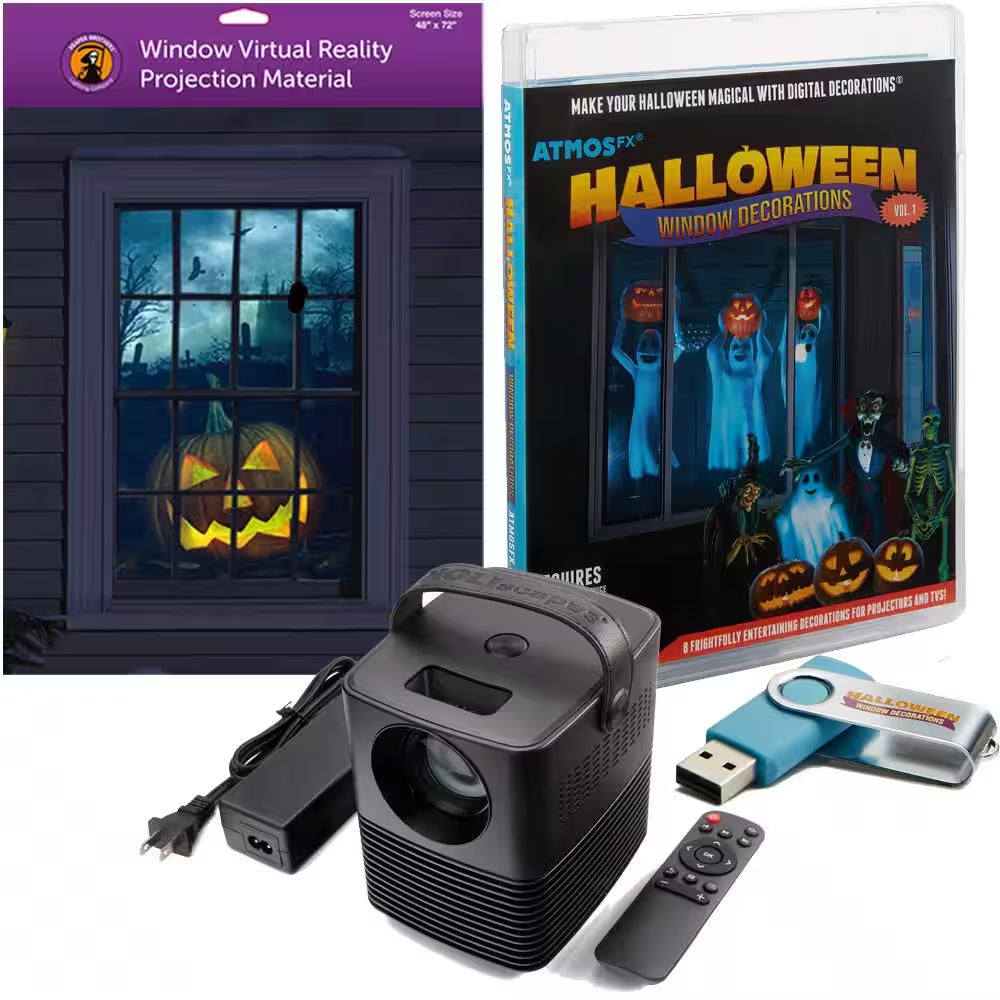 Atmosfx Halloween Digital Decoration USB Kit (HSC400 Projector plus 48 In. X 72 In. White Screen plus USB)