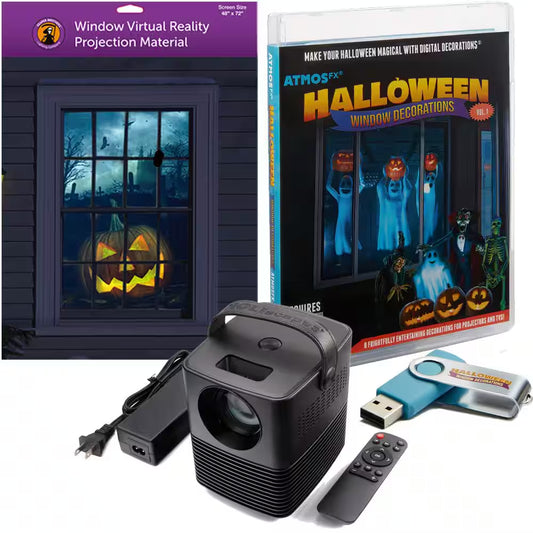 Atmosfx Halloween Digital Decoration USB Kit (HSC400 Projector plus 48 In. X 72 In. White Screen plus USB)