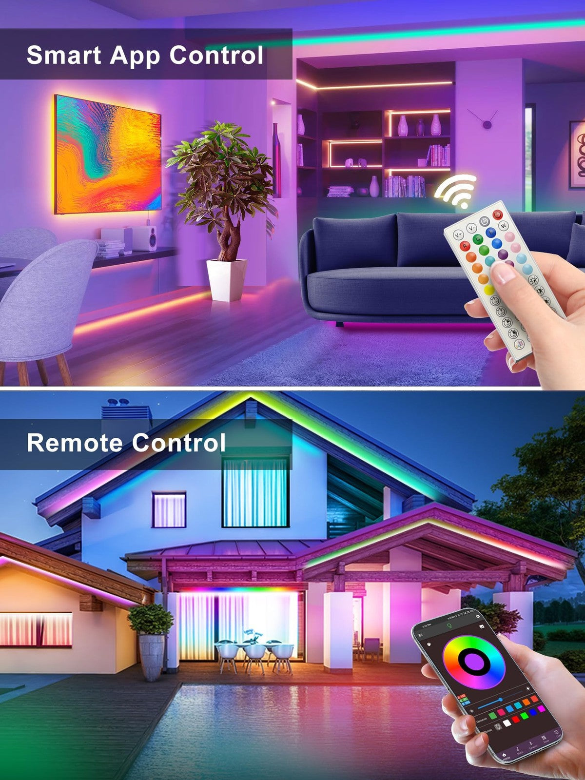 50Ft LED Neon Rope Lights with App and Remote Control IP65 Waterproof Neon Strip