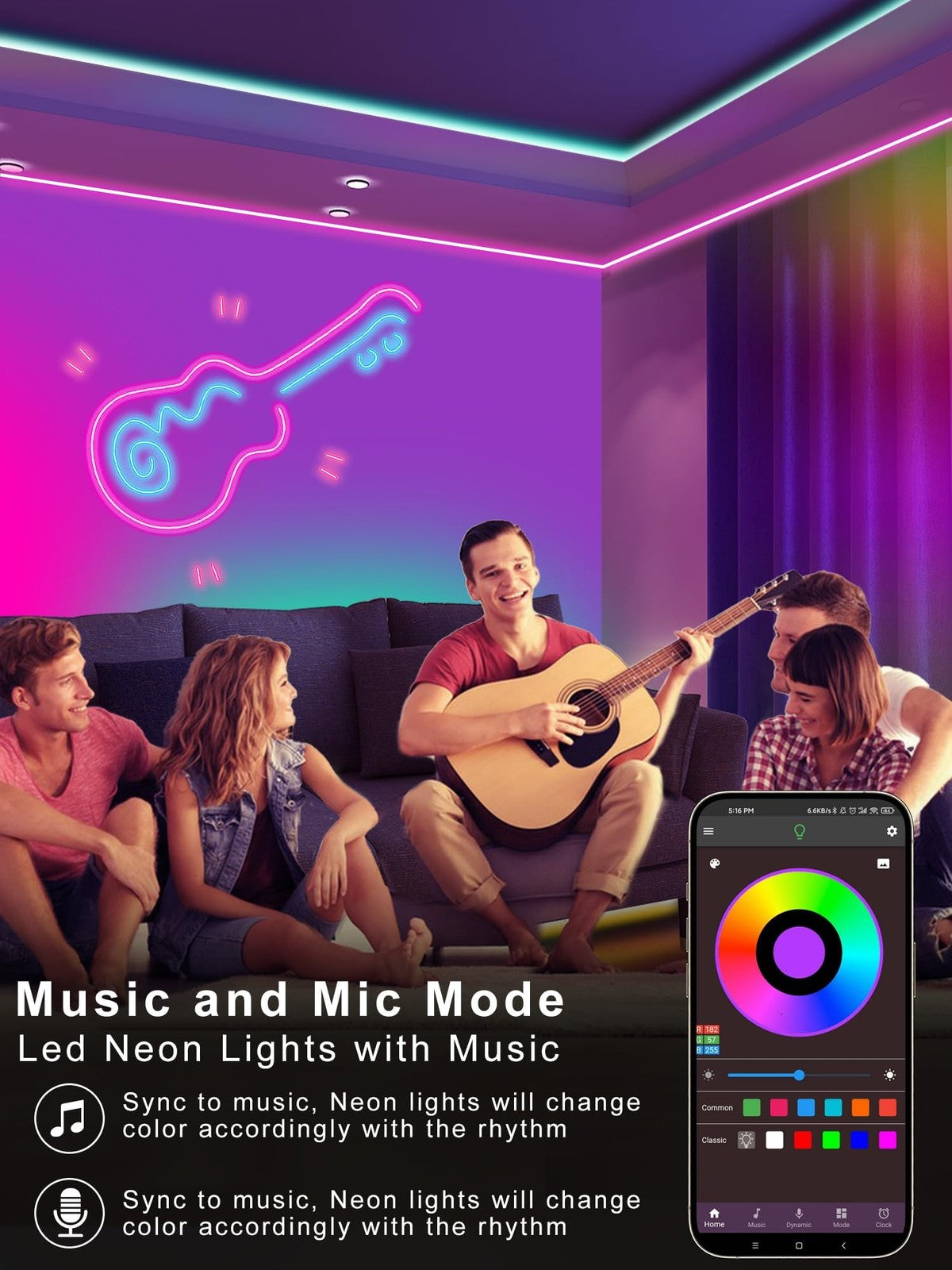 50Ft LED Neon Rope Lights with App and Remote Control IP65 Waterproof Neon Strip