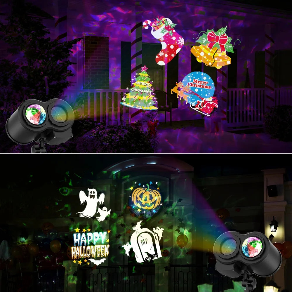 Outdoor HD Projector Light, Remote Control 16 Switchable Modes, Christmas Halloween Celebrations, Birthdays, Weddings and Parties, Waterproof Light Show