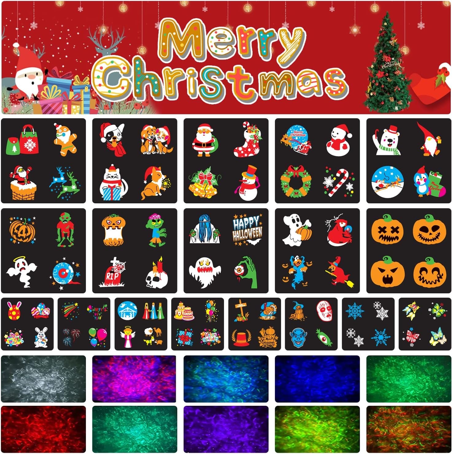 Christmas Holiday Projector Lights - Indoor Outdoor 2In1 Ocean Wonderland Xmas Nativity Thanksgiving Theme - 3D 18HD Slides outside Projection Reflectors