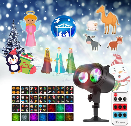 Christmas Holiday Projector Lights - Indoor Outdoor 2In1 Ocean Wonderland Xmas Nativity Thanksgiving Theme - 3D 18HD Slides outside Projection Reflectors