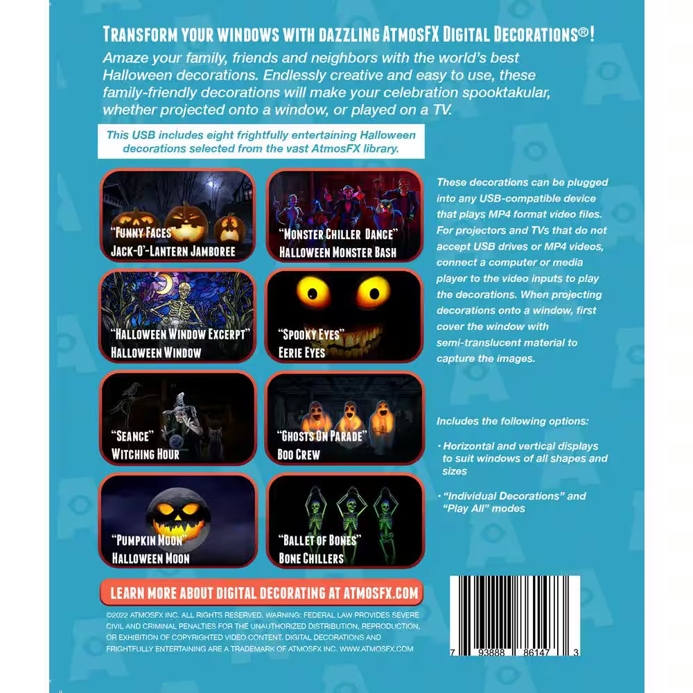 Atmosfx Halloween Digital Decoration USB Kit (HSC400 Projector plus 48 In. X 72 In. White Screen plus USB)