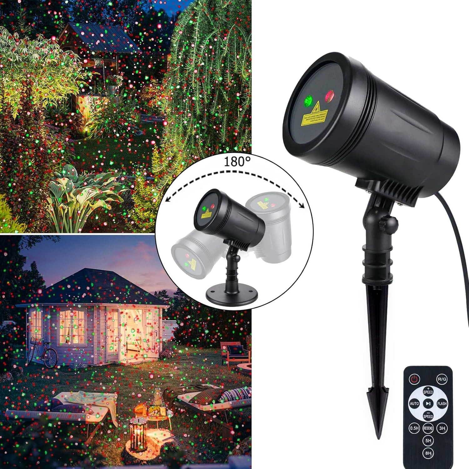 Christmas Projector Lights Outdoor, Christmas Laser Lights Spotlight Red and Green Star Show with Rf Wireless Remote Christmas Decorations for Outdoor Garden Patio Wall Xmas Holiday Party